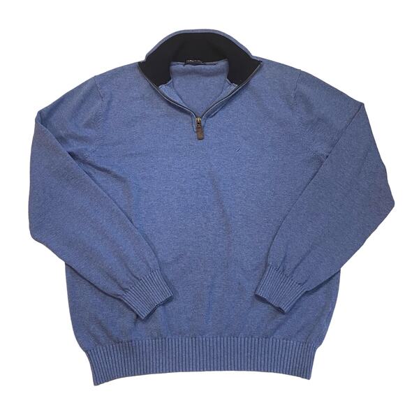 Nautica Dad Sweater Mens Medium Blue Pullover 1/4 Zip Long Sleeve Casual *FLAW* - Picture 1 of 9
